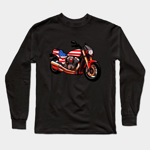 Stylish American Motorcycle Long Sleeve T-Shirt by Marco Massano Art